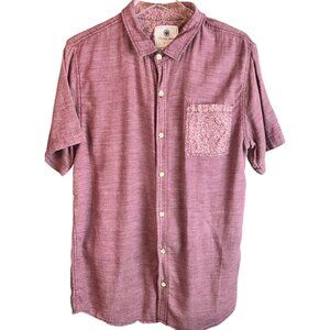 On The Byas Mens Short Sleeve Button Down Shirt Large Heather‎ Red Casual